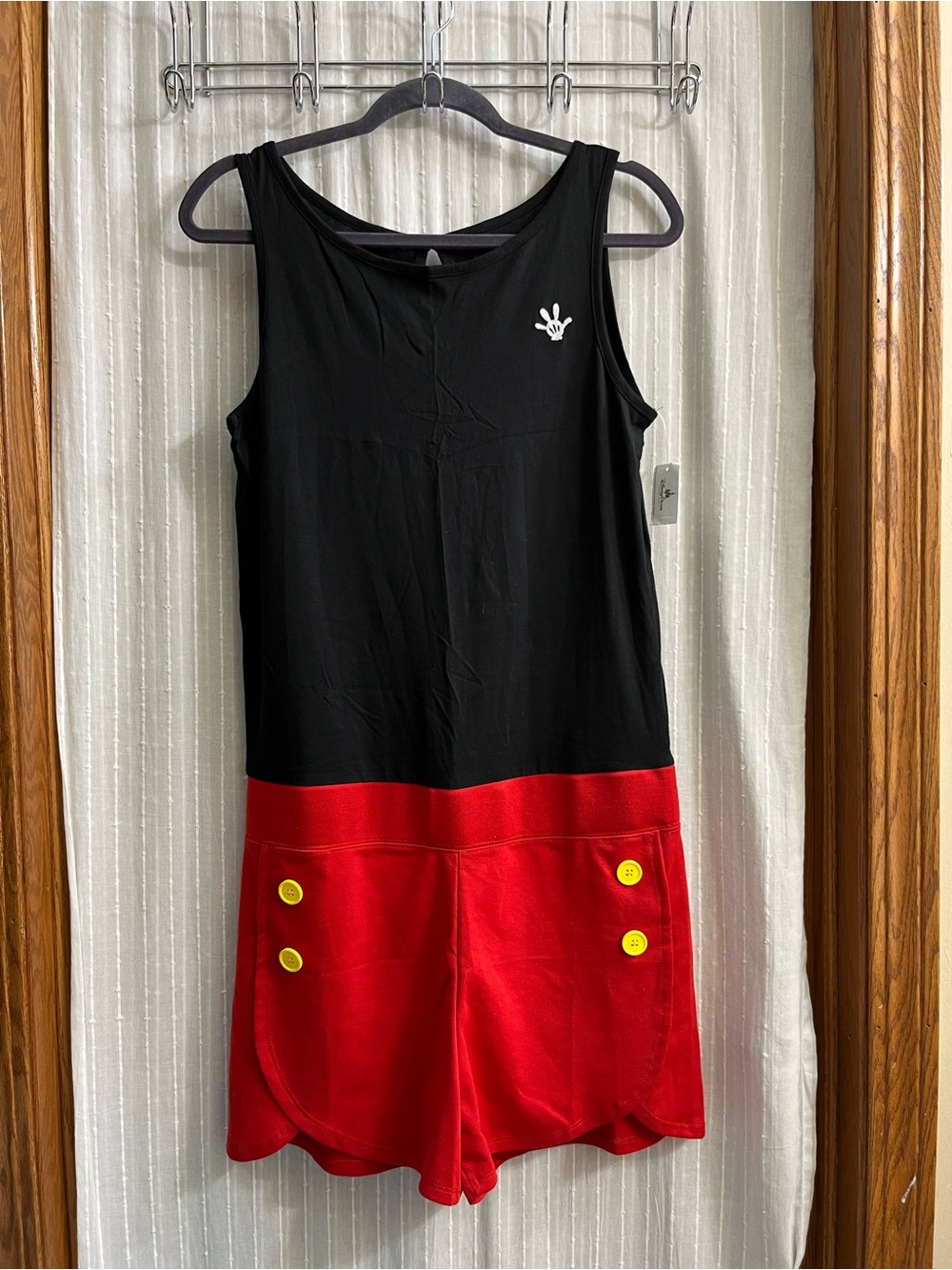 NWT Disney Parks Mickey Mouse Romper Womens Black Red Yellow Buttons Disneybound